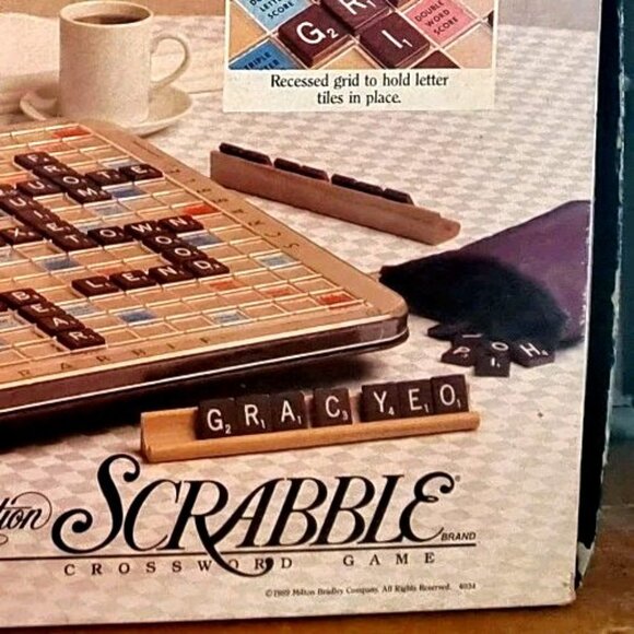 Scrabble Crossword Game 1989 Deluxe Edition Rotating Turntable Mahogany Tiles - Picture 8 of 9